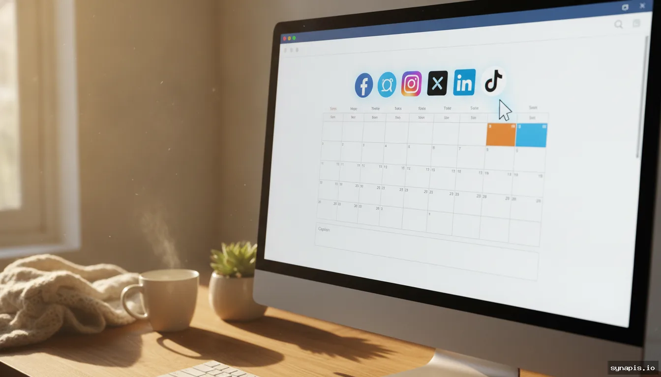 A person using a scheduling tool to automate social media posts across multiple platforms