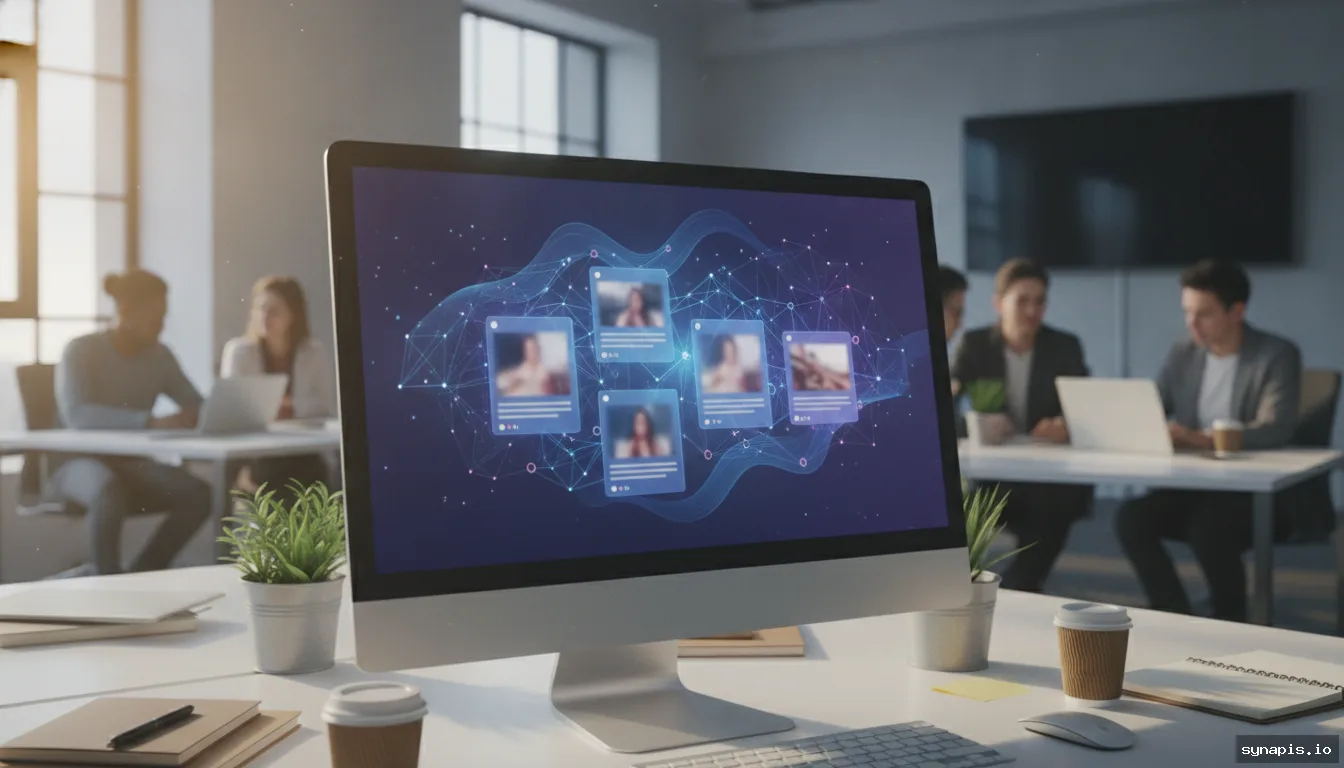 AI content generator creating social media posts in a modern workspace