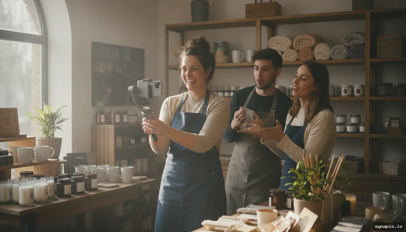 Authentic behind-the-scenes TikTok content creation in a small shop