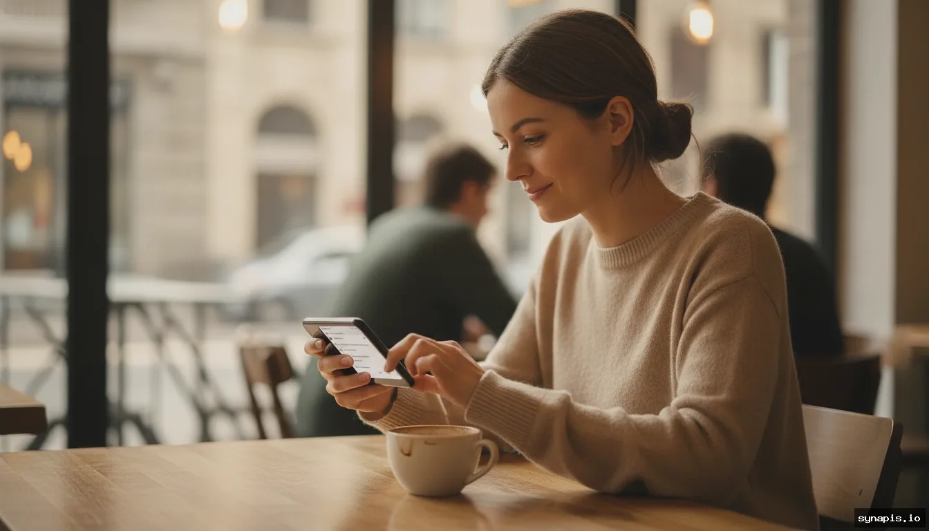 Brand representative responding to social media comments using a phone