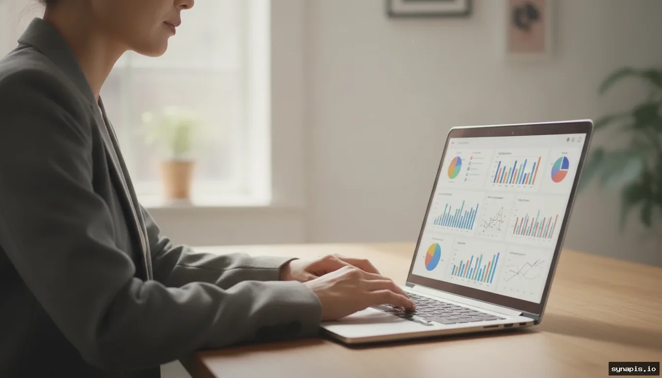 Business owner reviewing social media analytics charts on a laptop after a campaign.