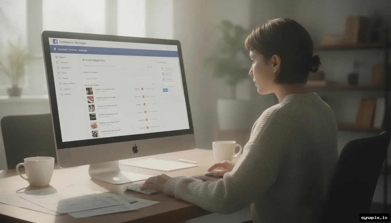 Business owner troubleshooting product sync errors in Facebook Commerce Manager