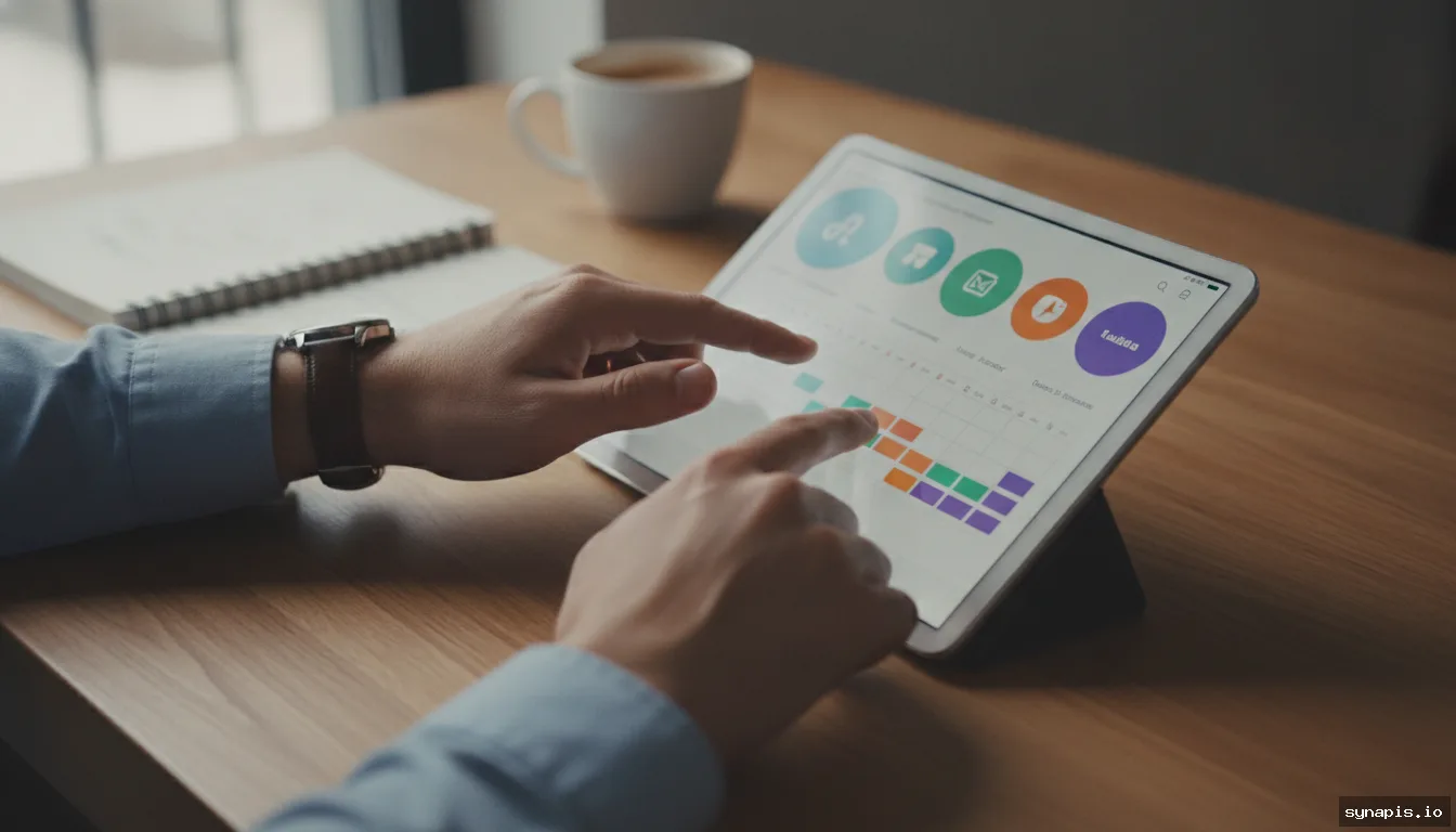 Closeup of a hand using Buffer's clean social media scheduler interface on a tablet