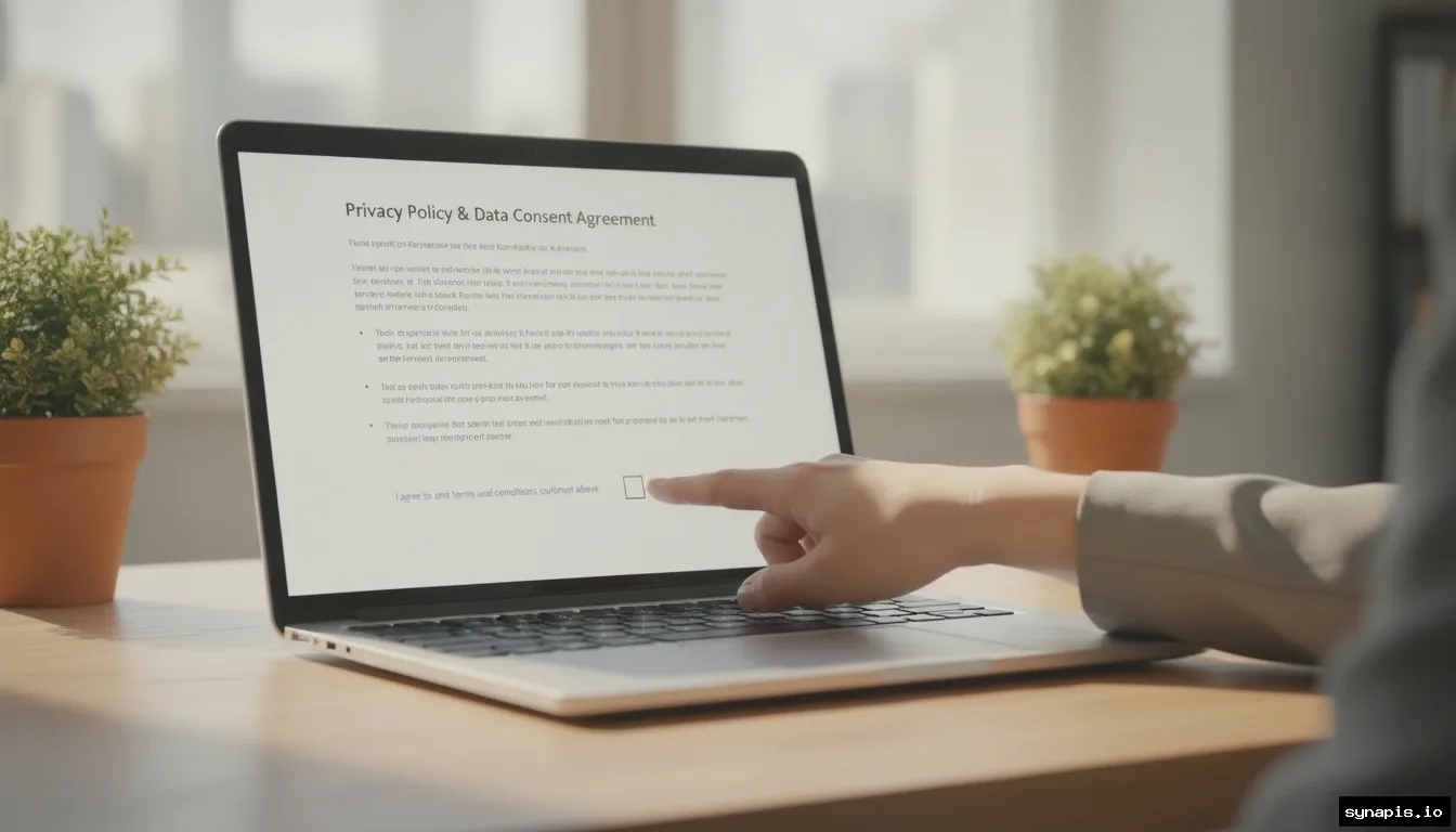 Closeup of privacy policy and data consent screen on laptop