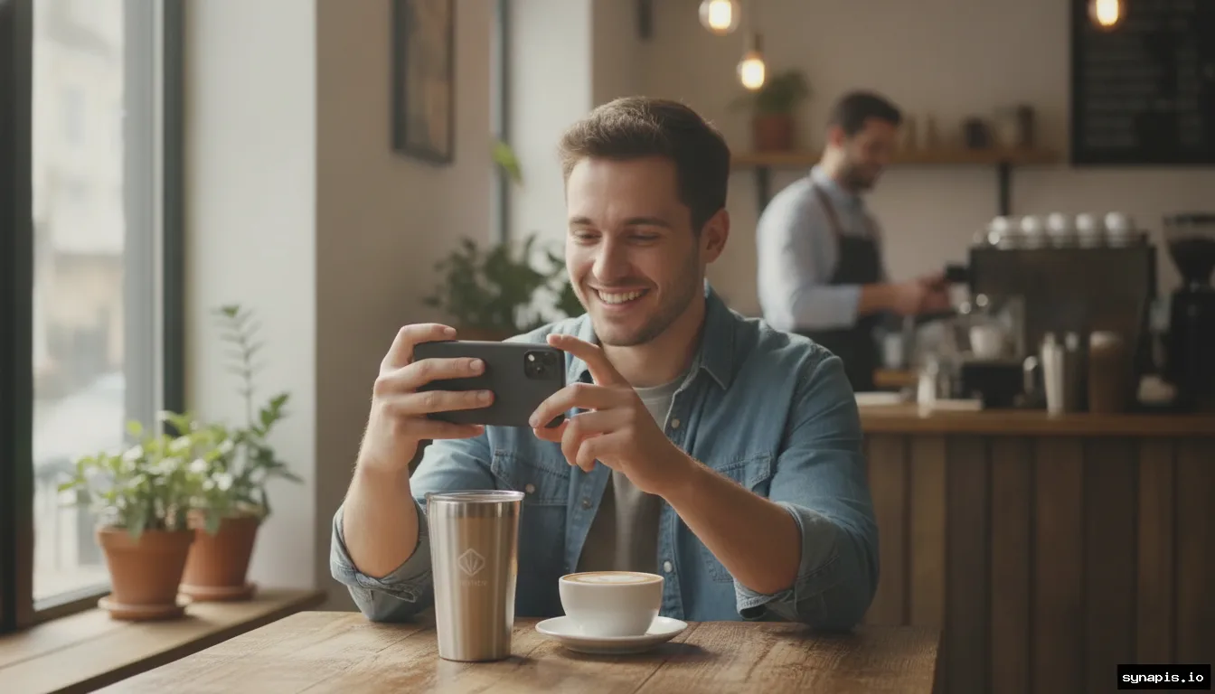Customer sharing a photo of a purchase in a cafe