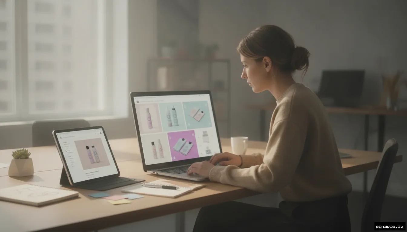 Designer using AI to create branded images for a WooCommerce product post