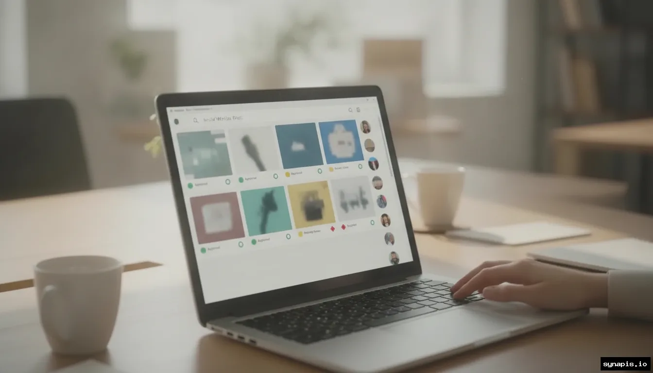 Digital dashboard showing social media post statuses and approval stages