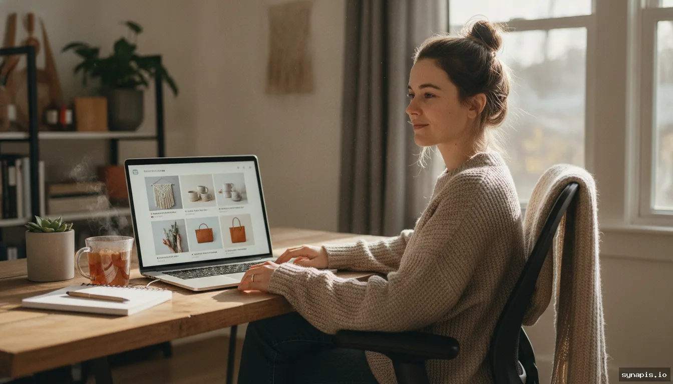 Ecommerce brand manager scheduling AI-generated Instagram posts using an online tool