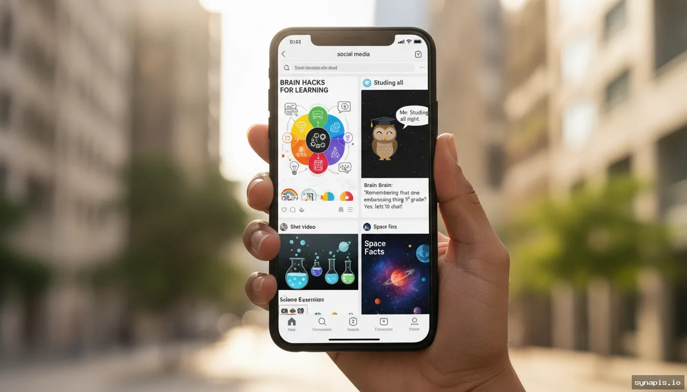 Examples of educational and entertaining social media posts on a smartphone screen