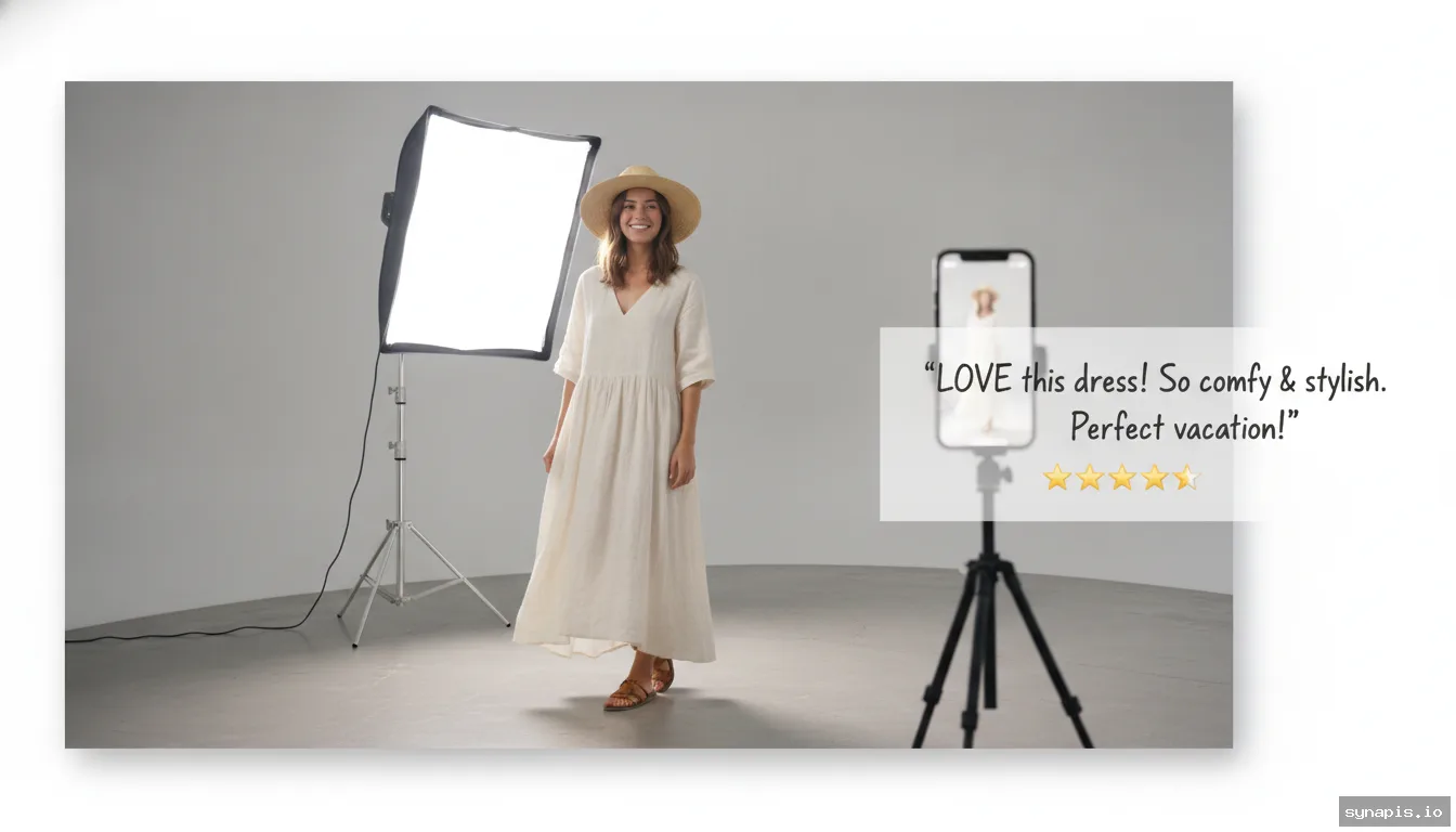 Fashion brand showcasing product in a Facebook video ad with customer review overlay