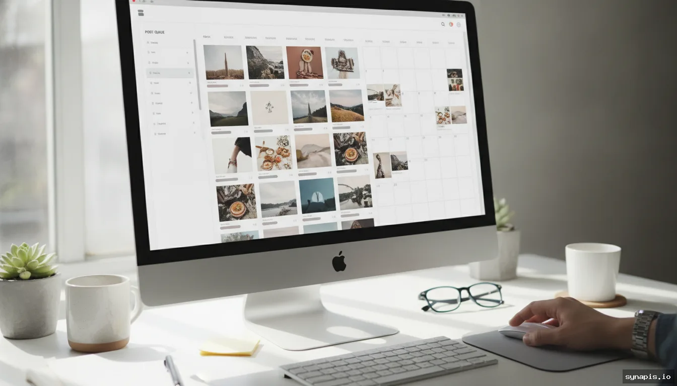 Instagram scheduling tool dashboard with post queue and image previews
