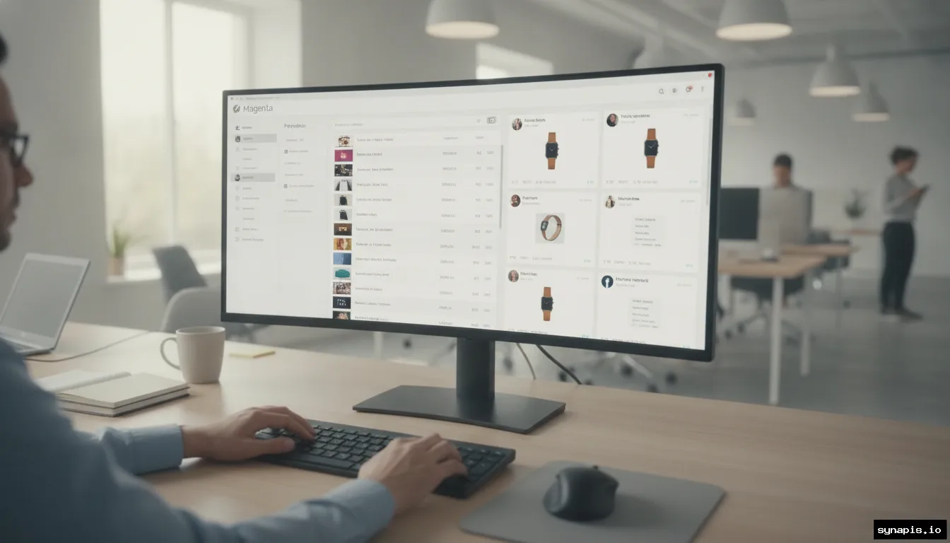 Magento store products being shared across Facebook, Instagram, and LinkedIn feeds