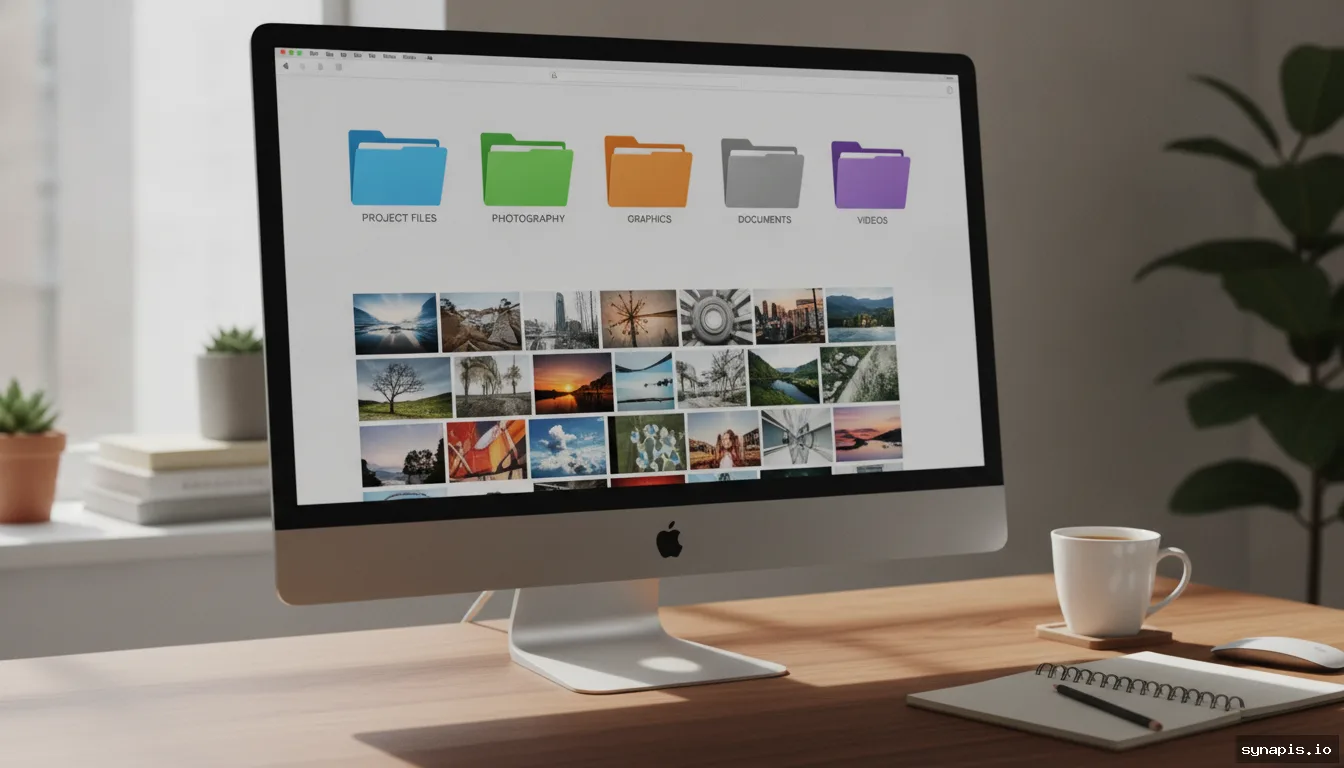 Organized folders of digital marketing assets on a computer screen