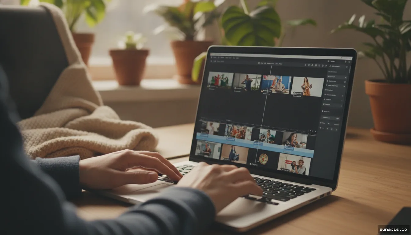 Person editing short-form video content for social media on a laptop