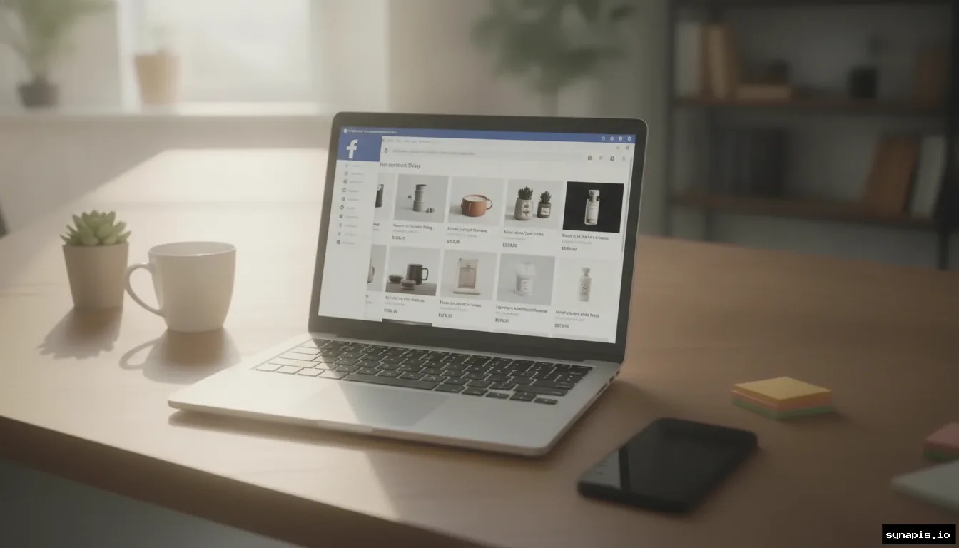 Preview of Shopify products synced to a Facebook shop on a laptop screen