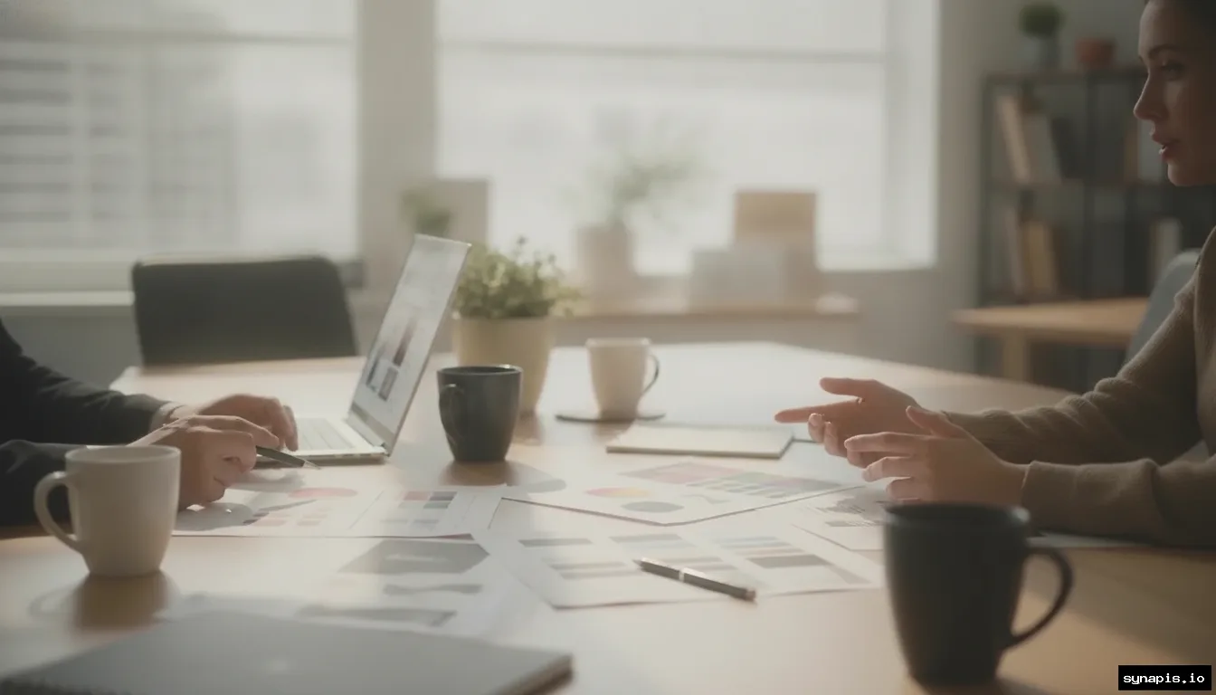 Printed brand guidelines being reviewed by a marketing team