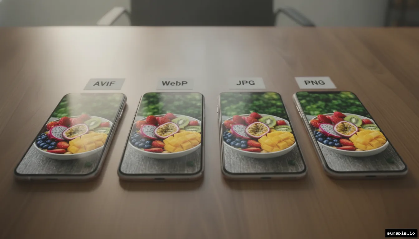 Side-by-side comparison of the same image in AVIF, WebP, JPG, and PNG formats