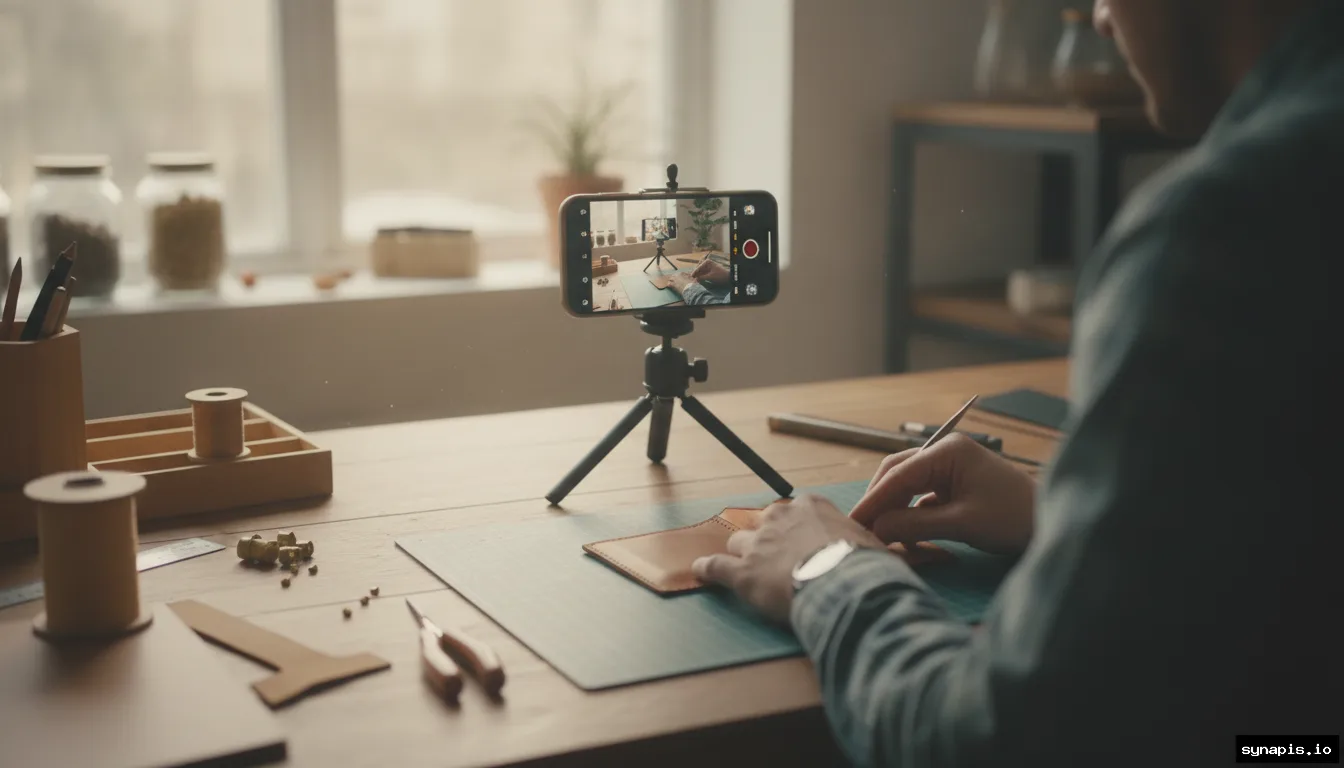 Small business owner filming a time-lapse of product creation