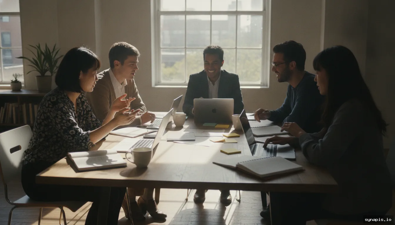 Small business team creating and scheduling social media posts together