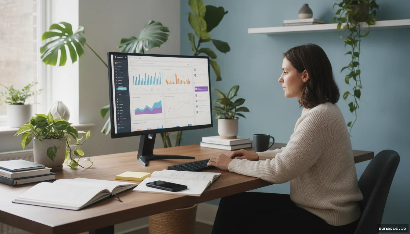Social media manager reviewing analytics dashboard on a large monitor