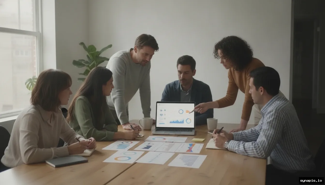 Team reviewing AI trend forecasts for social media in a collaborative workspace