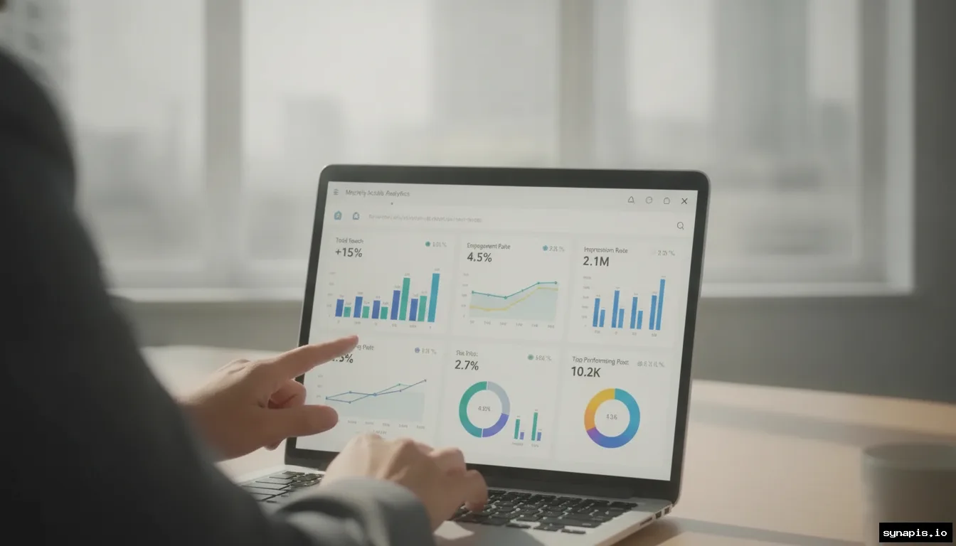 Visual example of a monthly social media analytics dashboard